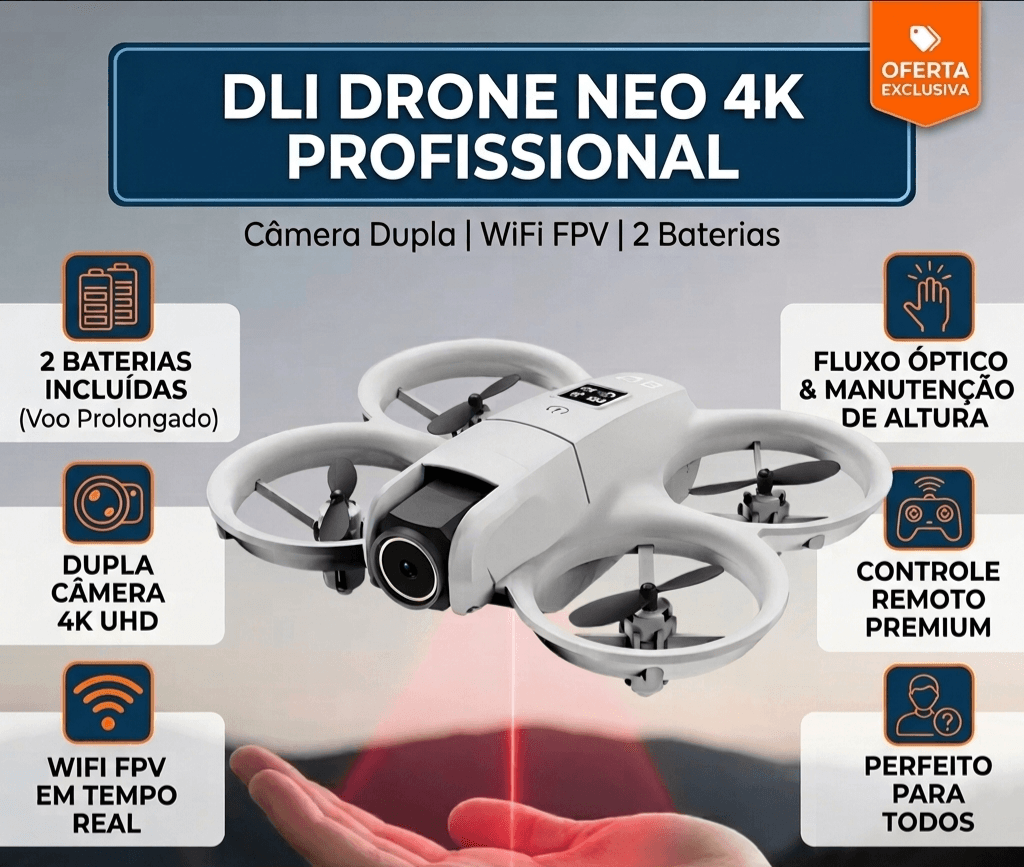 Drone Profissional DLI NEO 4K | Câmera Dupla, FPV WiFi + 2 Baterias